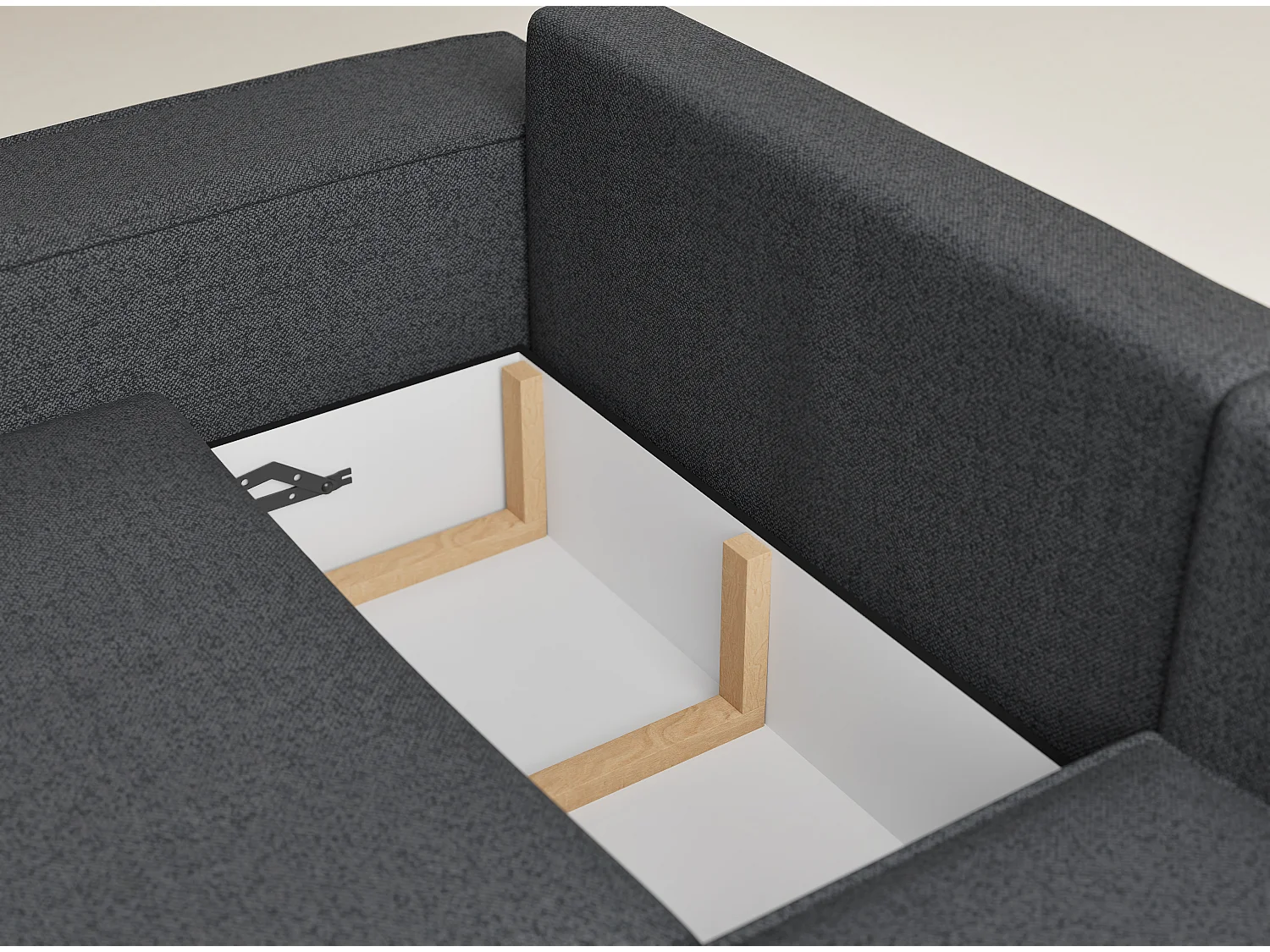 Canapé d'angle droit avec fonction lit en tissu tressé graphite TONGA