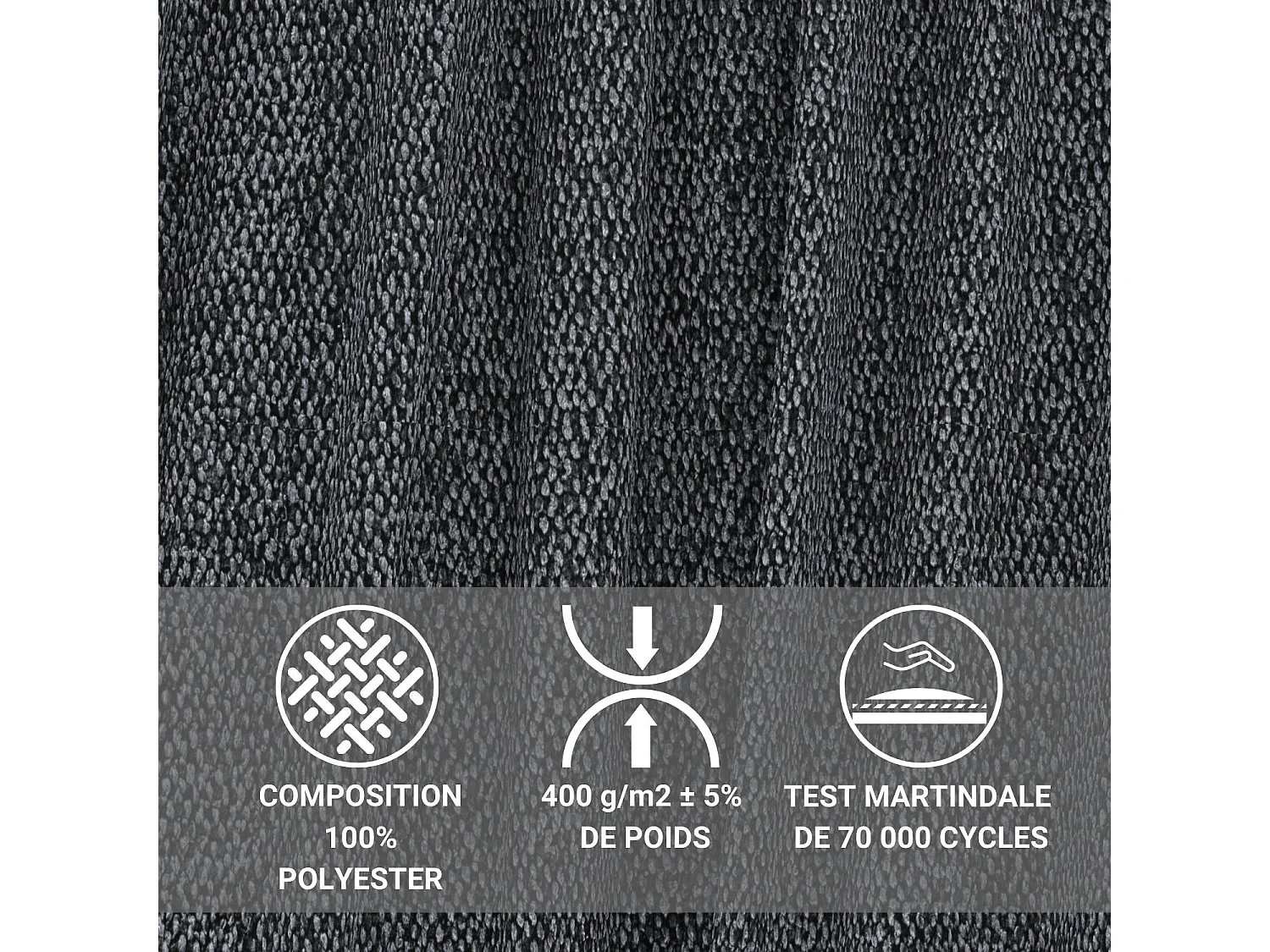 Canapé d'angle droit avec fonction lit en tissu tressé graphite TONGA