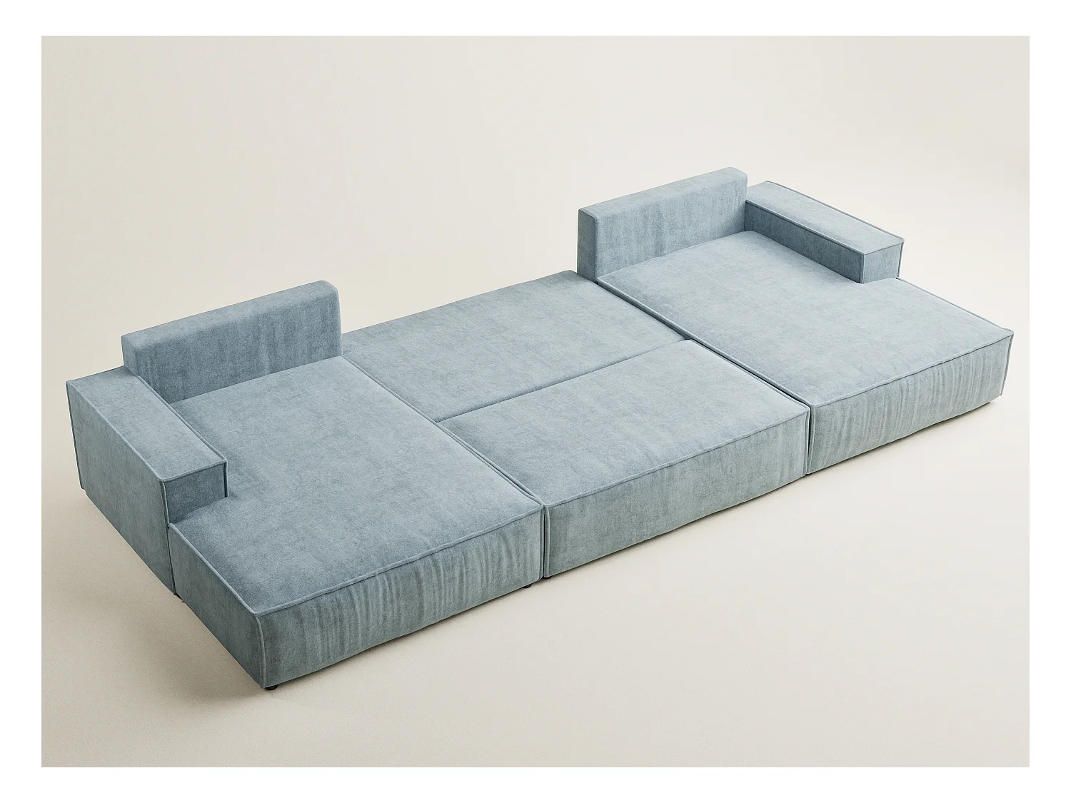 Canapé d'angle panoramique avec fonction lit en tissu chenille bleu clair KYOTO