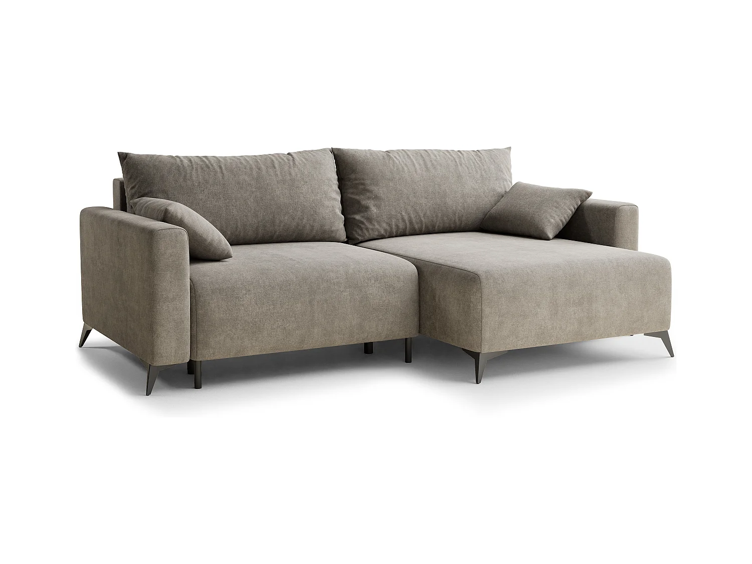 Canapé d'angle droit avec fonction lit en tissu chenille taupe LEON