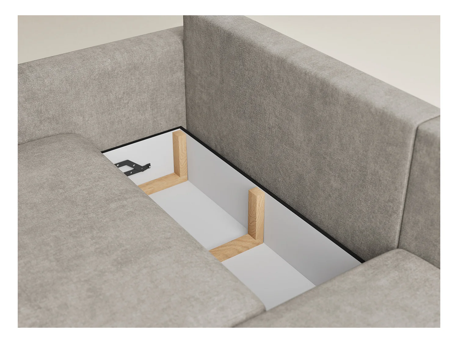 Canapé d'angle droit avec fonction lit en tissu chenille taupe LEON