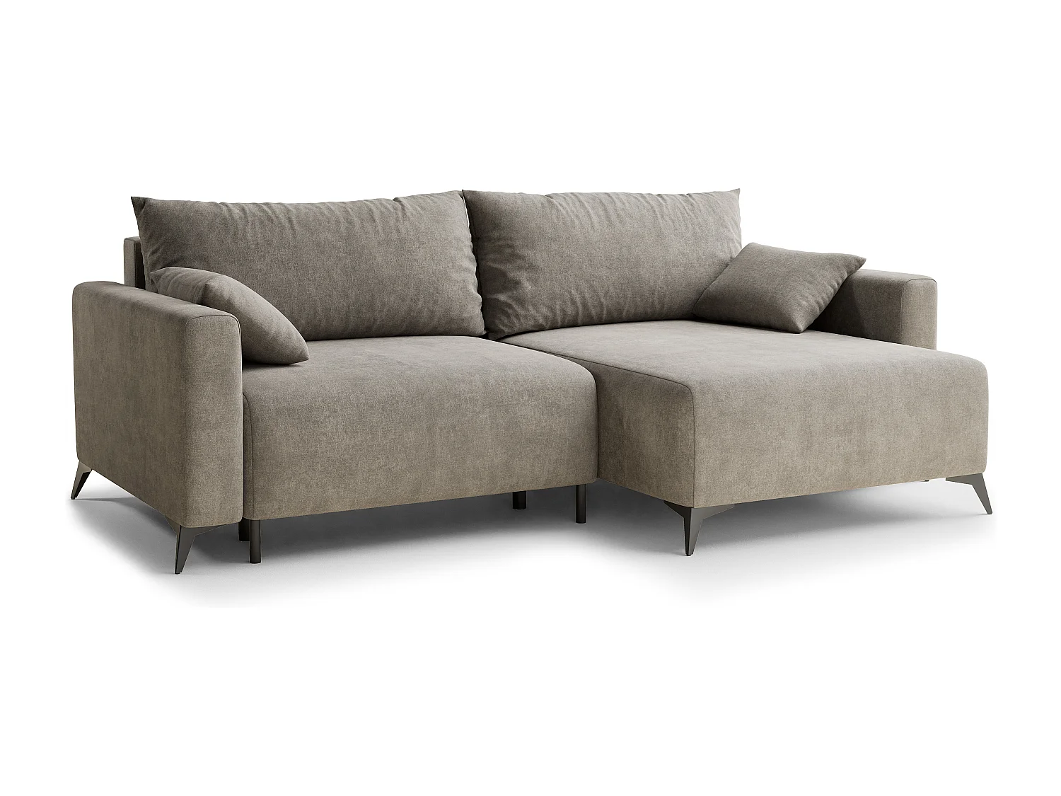 Canapé d'angle droit avec fonction lit en tissu chenille taupe LEON