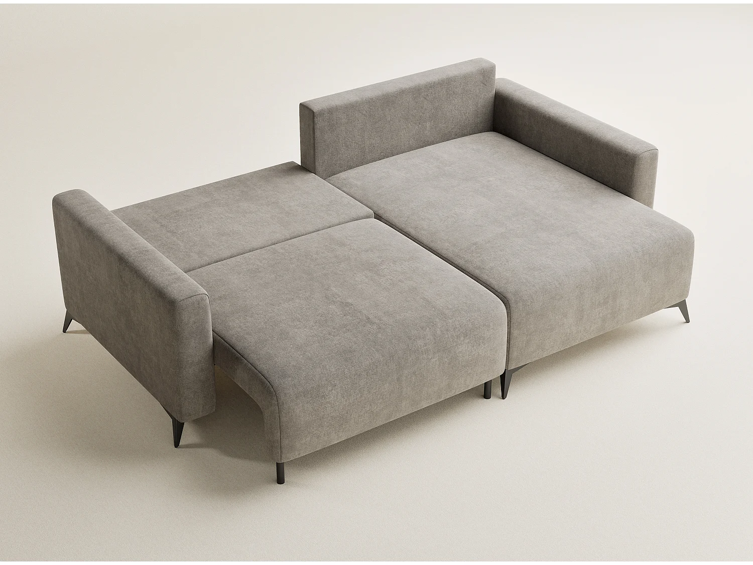 Canapé d'angle droit avec fonction lit en tissu chenille taupe LEON