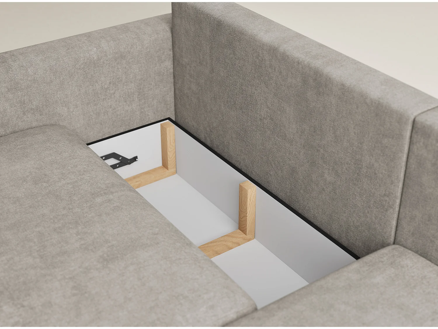 Canapé d'angle droit avec fonction lit en tissu chenille taupe LEON