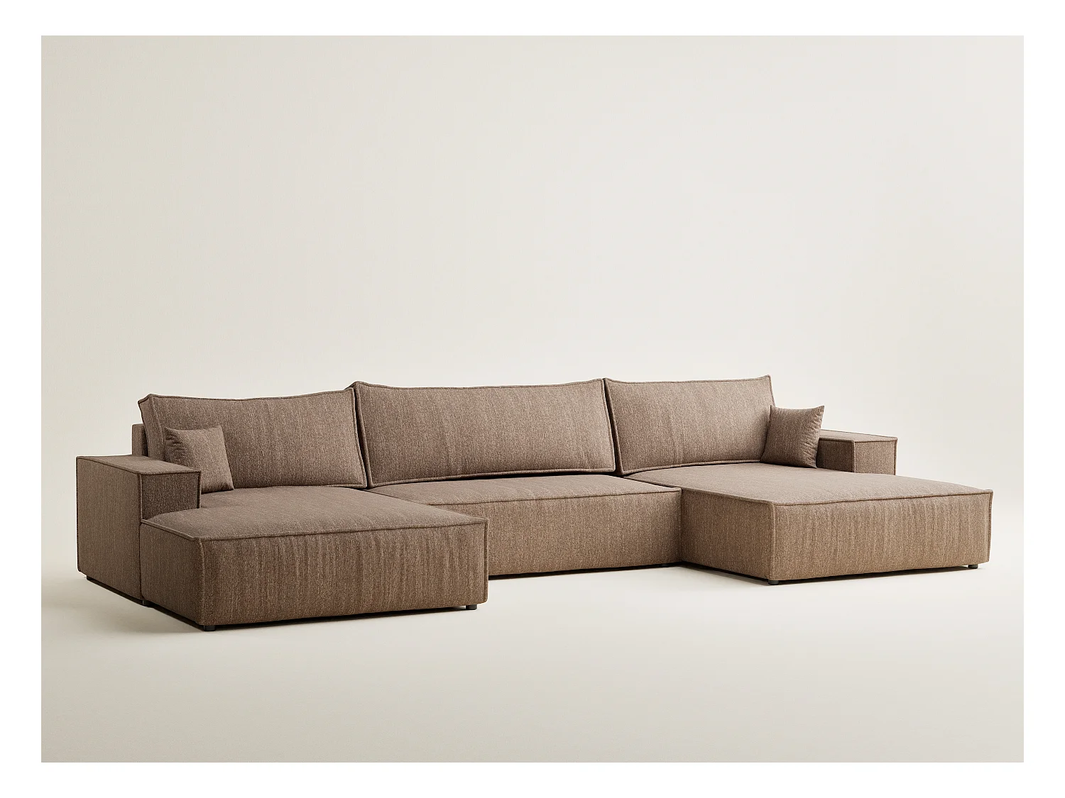 Canapé d'angle panoramique avec fonction lit en tissu tressé brun KYOTO