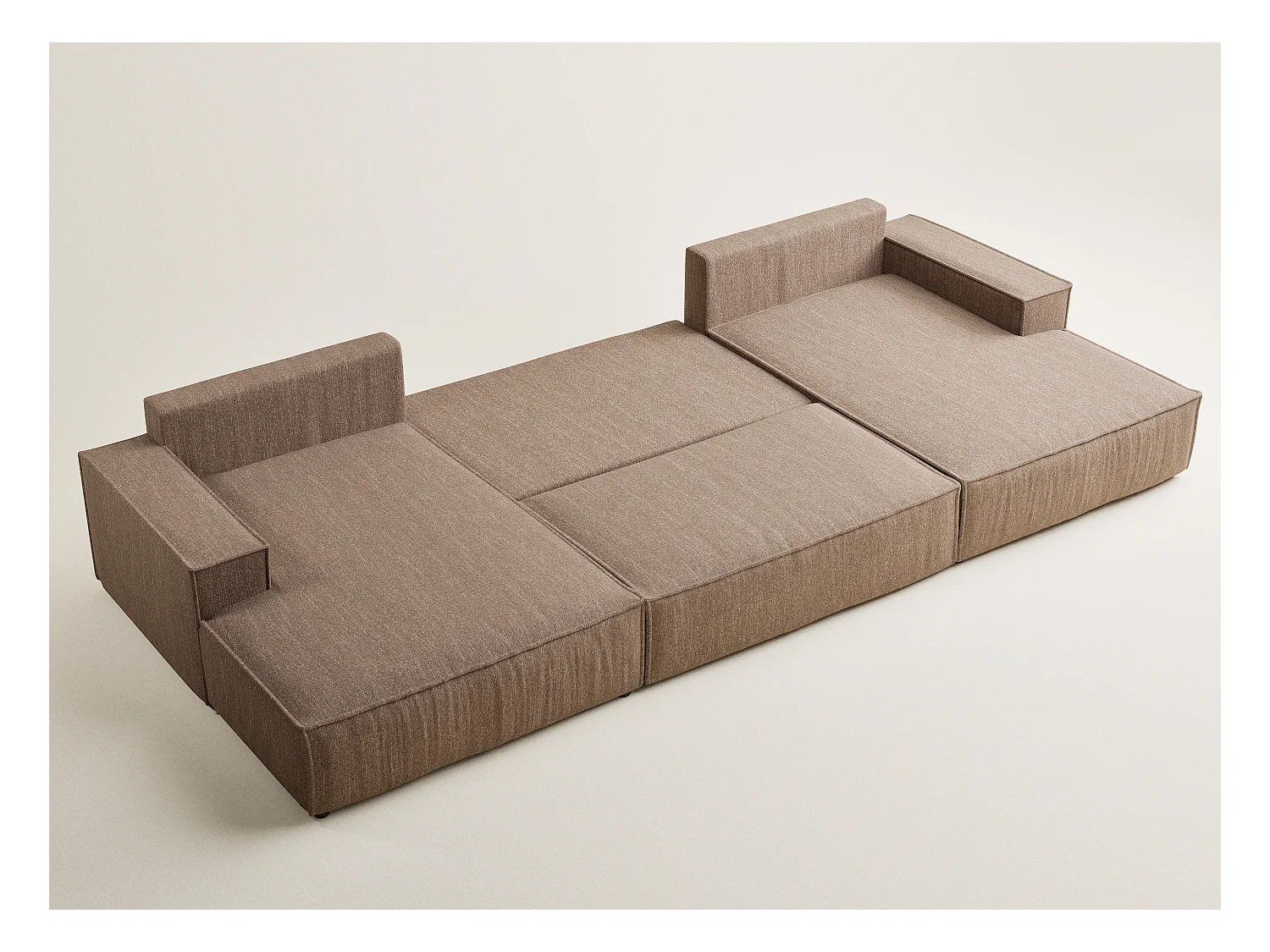 Canapé d'angle panoramique avec fonction lit en tissu tressé brun KYOTO