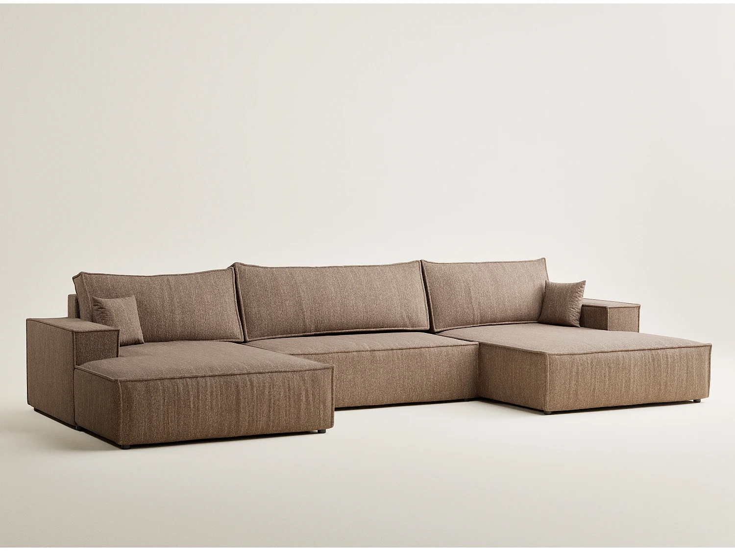 Canapé d'angle panoramique avec fonction lit en tissu tressé brun KYOTO