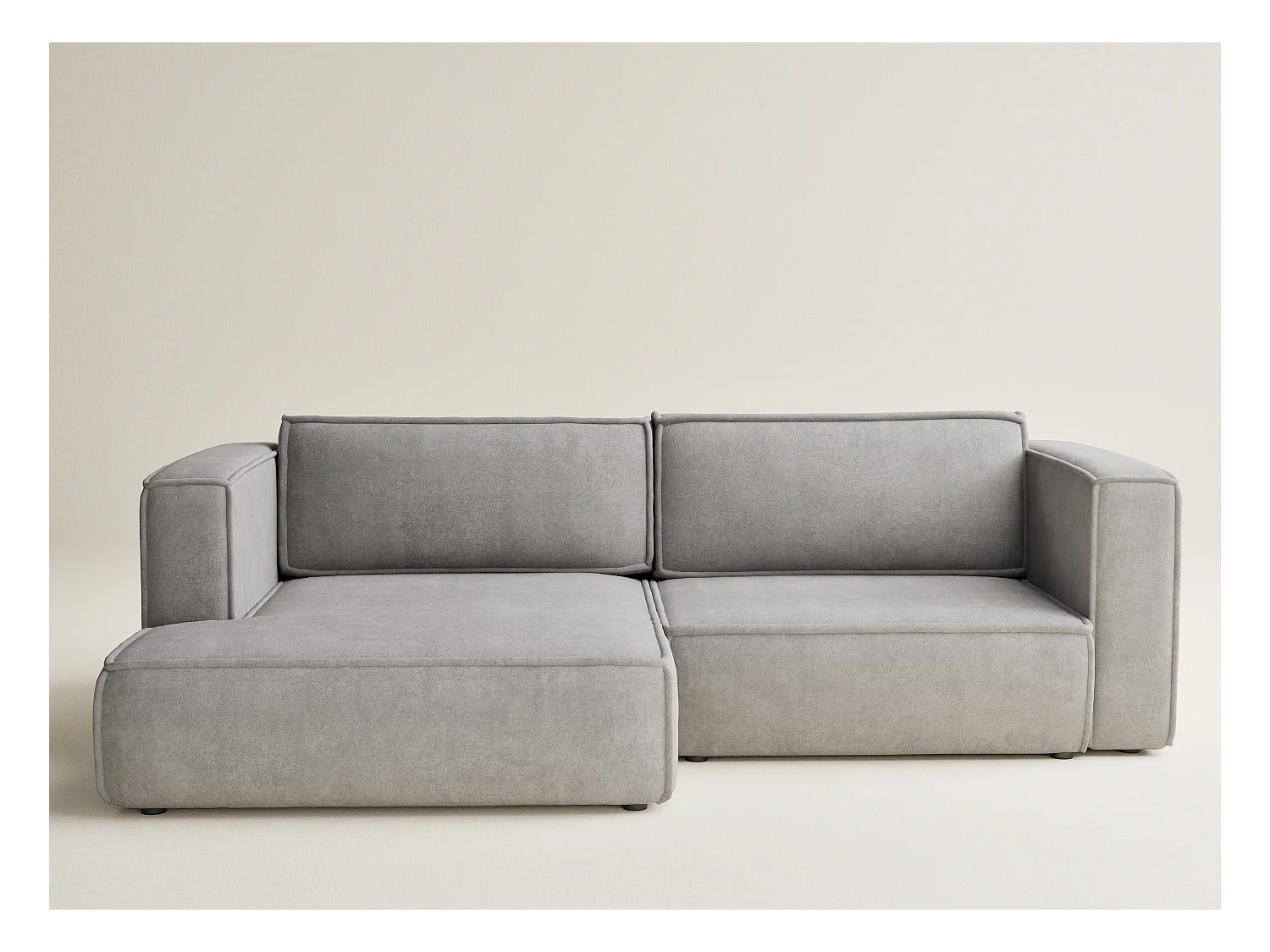 Canapé d'angle gauche avec fonction lit en tissu chenille beige gris VELTO