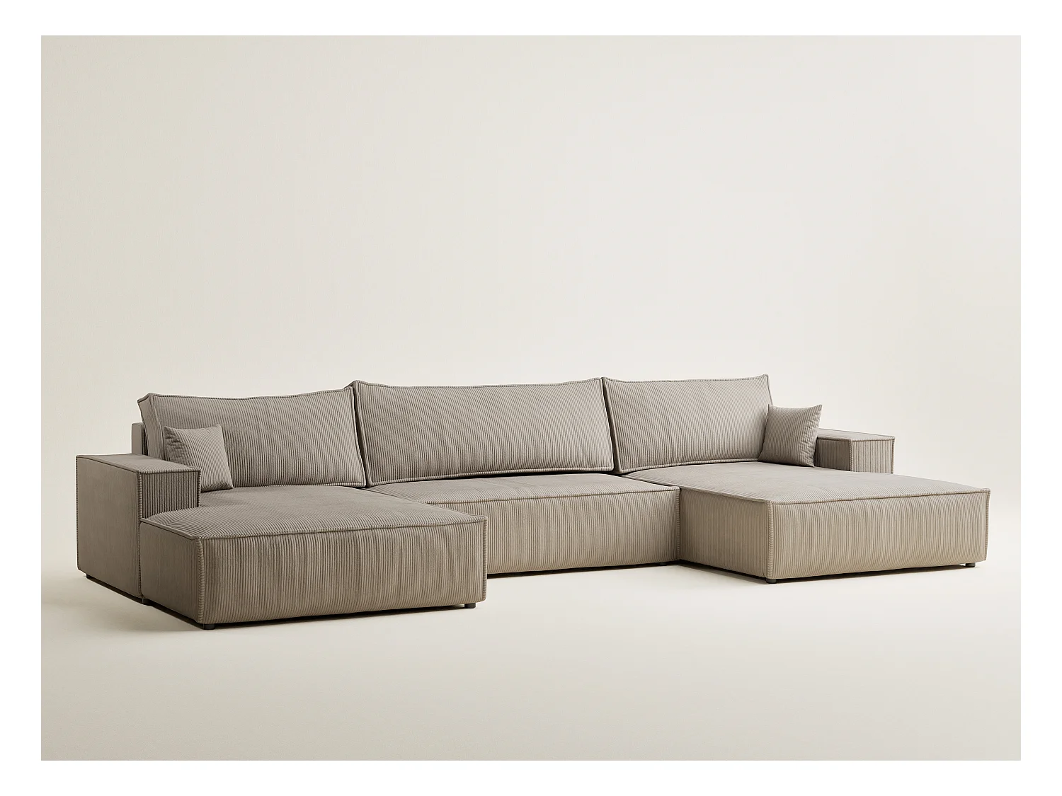 Canapé d'angle panoramique avec fonction lit en velours beige foncé KYOTO