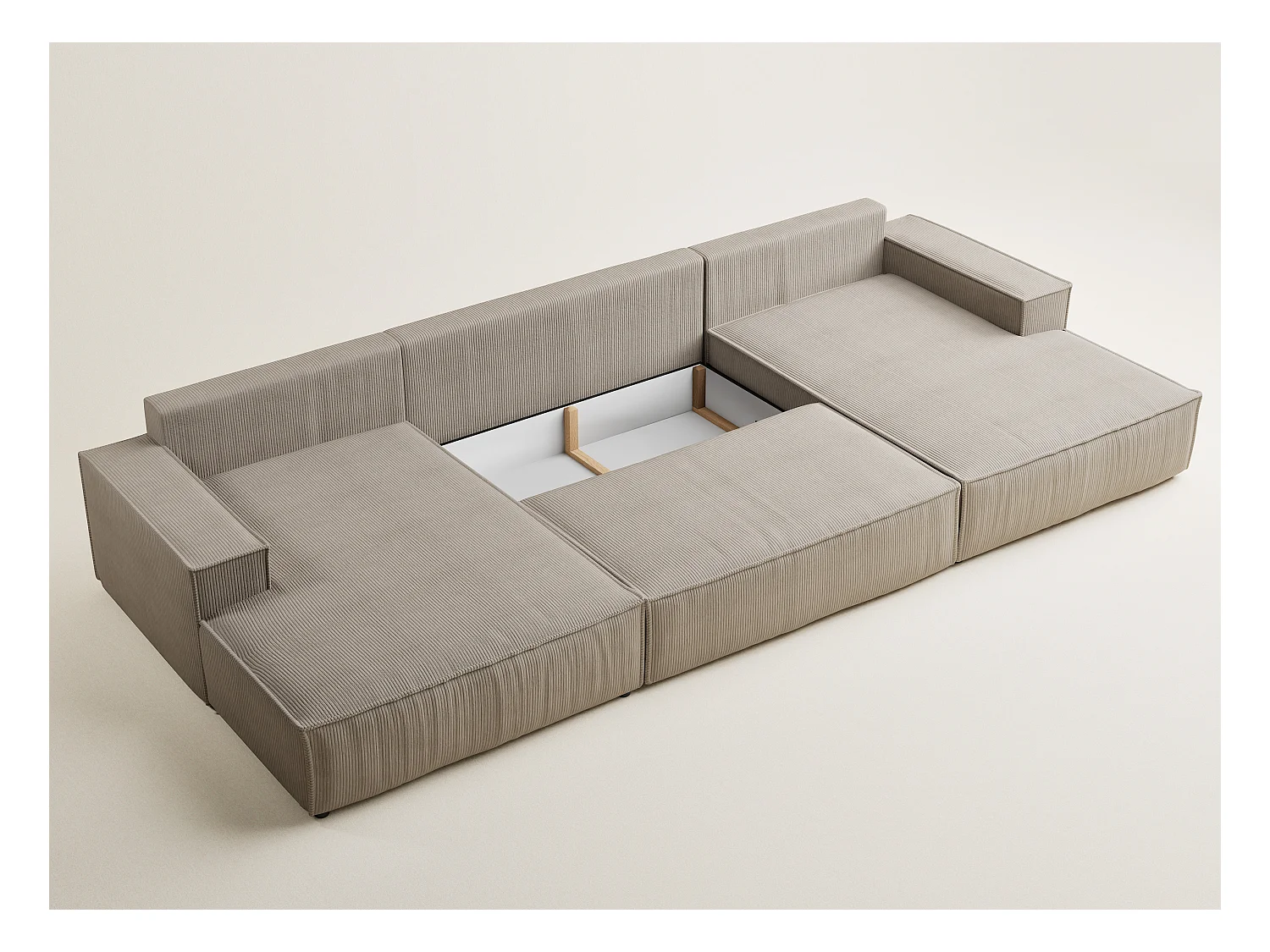 Canapé d'angle panoramique avec fonction lit en velours beige foncé KYOTO