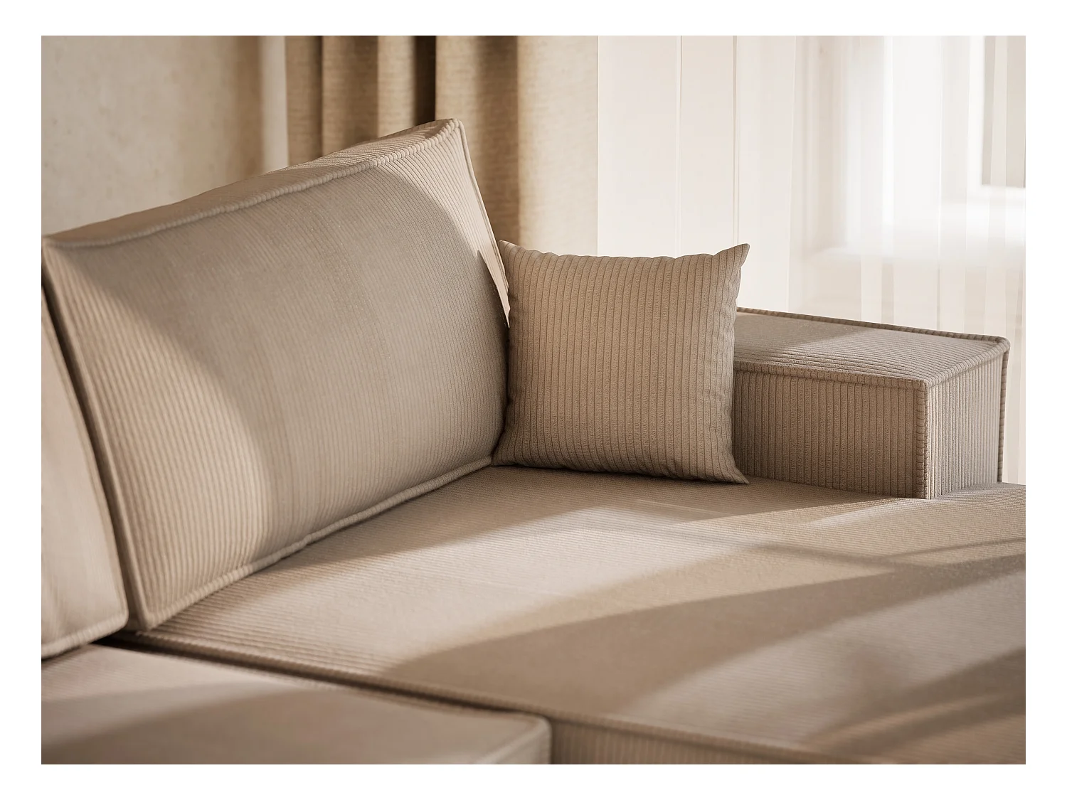 Canapé d'angle panoramique avec fonction lit en velours beige foncé KYOTO