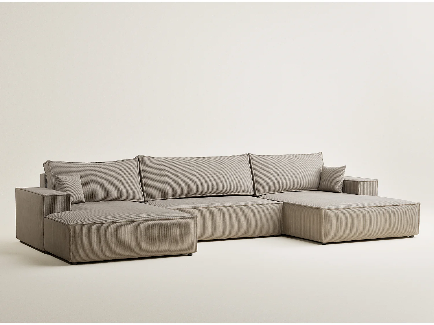 Panoramische hoekbank met slaapfunctie in fluweel donkerbeige KYOTO