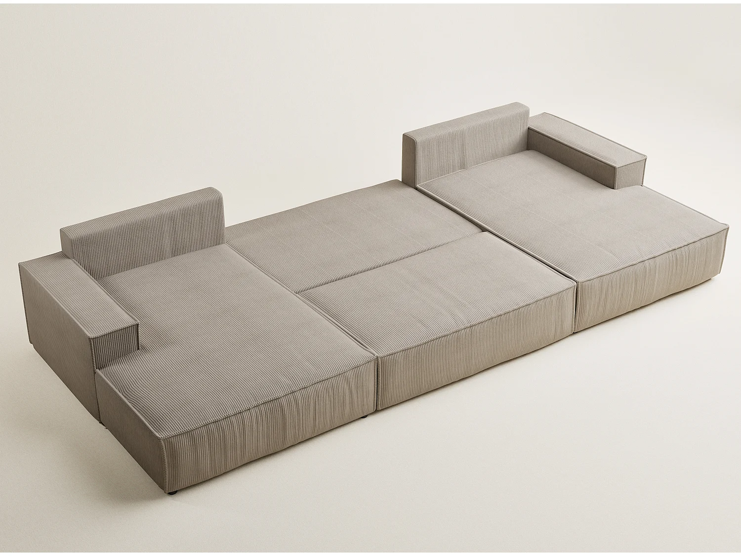Panoramische hoekbank met slaapfunctie in fluweel donkerbeige KYOTO