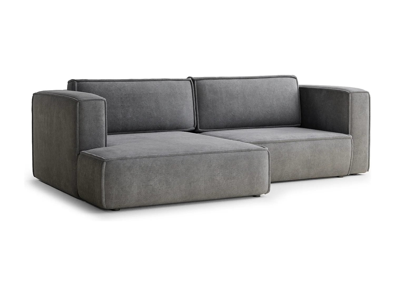 Canapé d'angle gauche avec fonction lit en tissu chenille gris VELTO