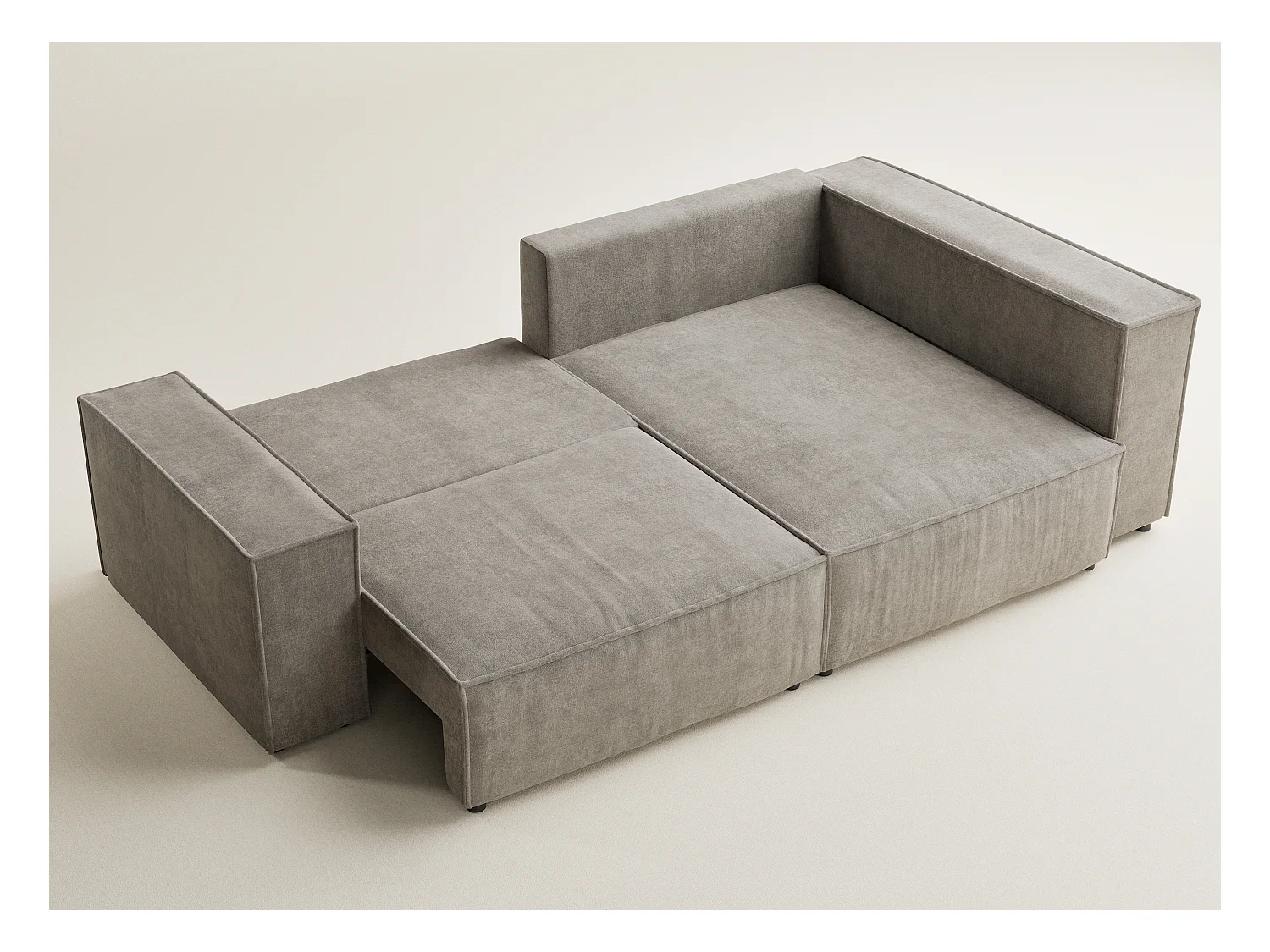 Canapé d'angle droit avec fonction lit en tissu chenille taupe TONGA