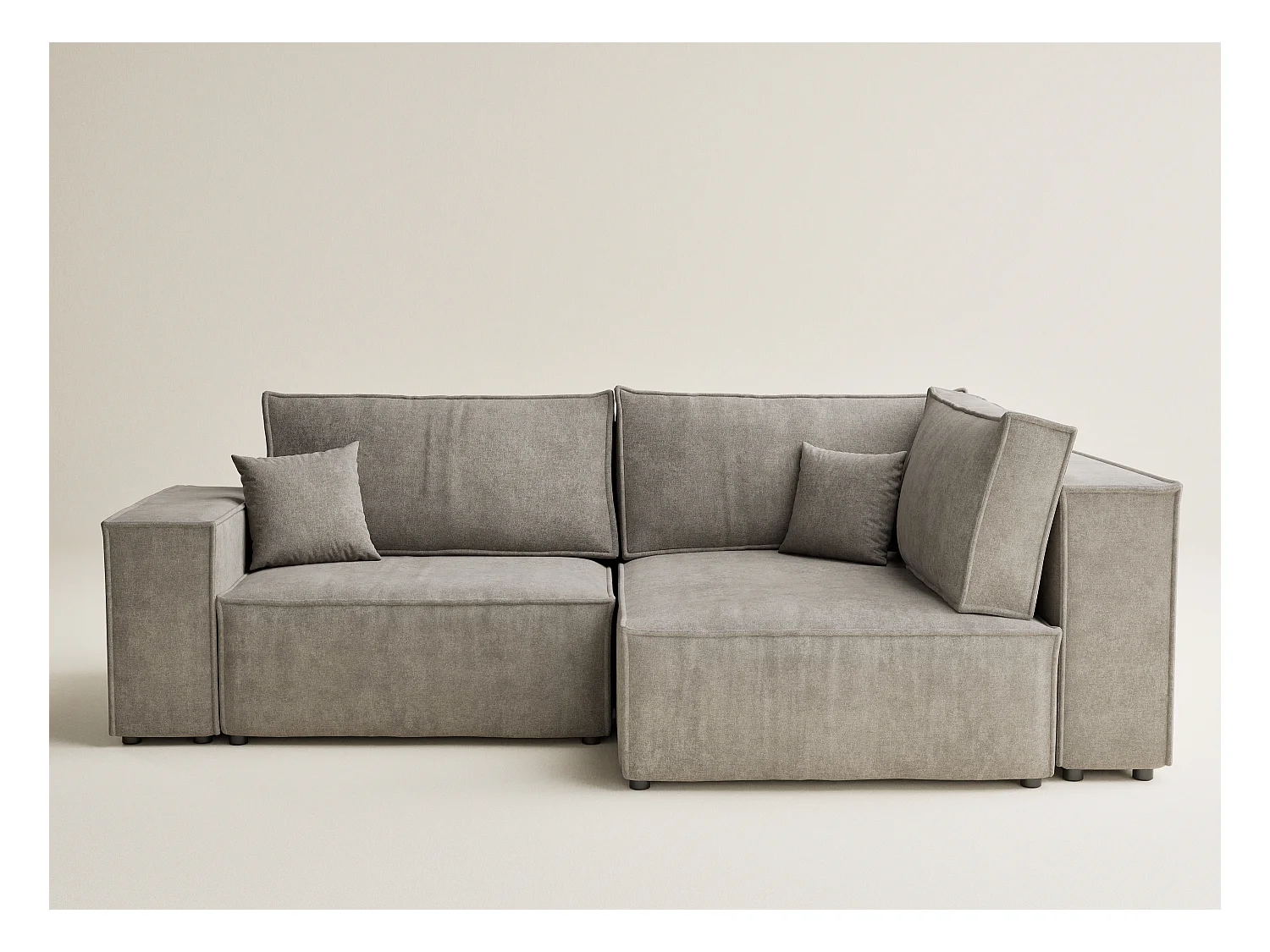 Canapé d'angle droit avec fonction lit en tissu chenille taupe TONGA