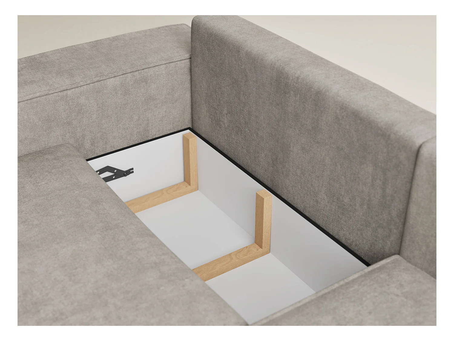 Canapé d'angle droit avec fonction lit en tissu chenille taupe TONGA