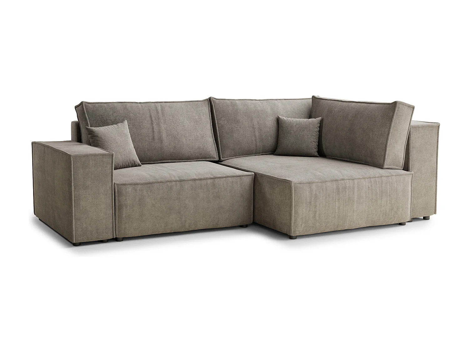 Canapé d'angle droit avec fonction lit en tissu chenille taupe TONGA