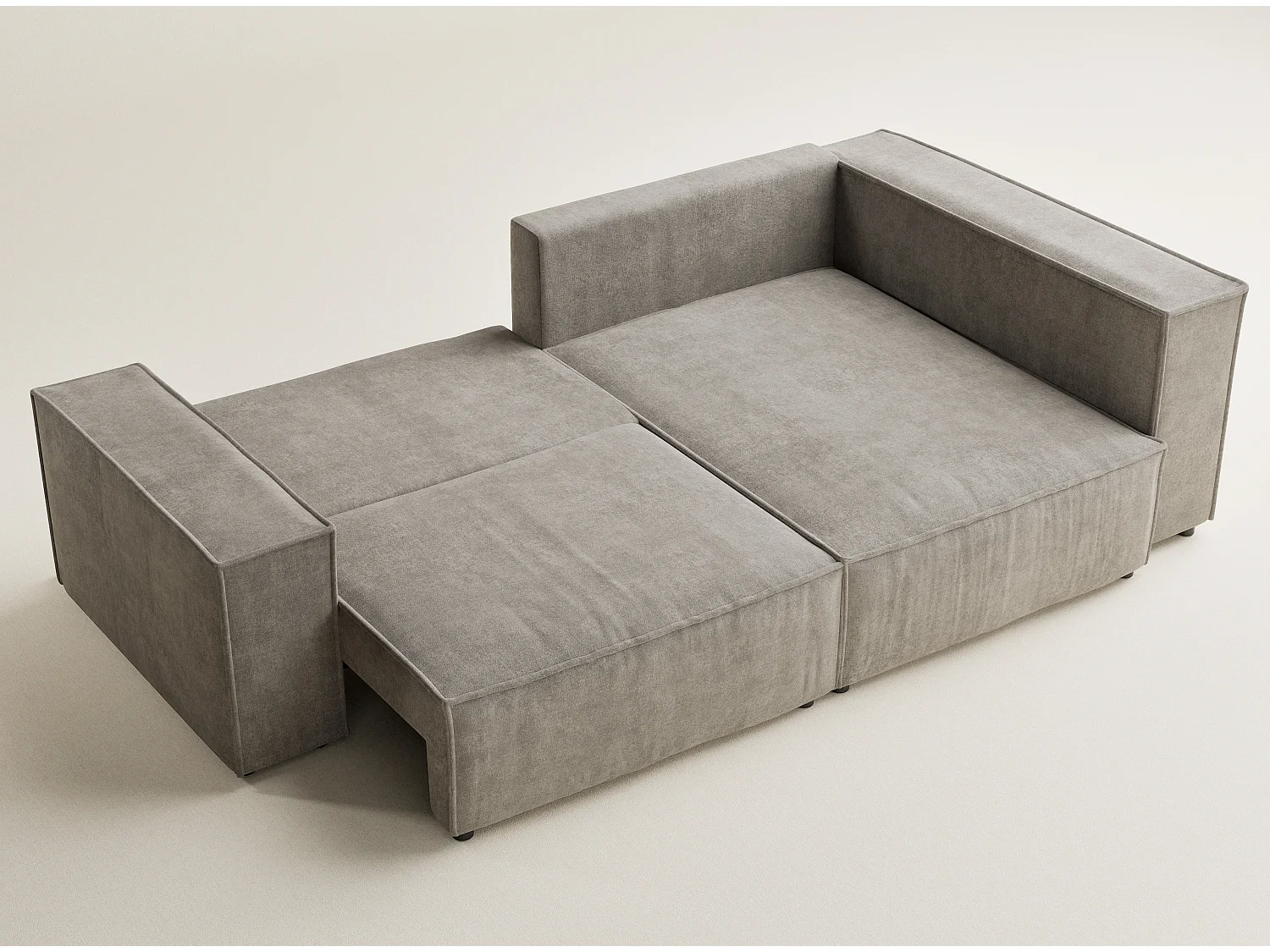 Canapé d'angle droit avec fonction lit en tissu chenille taupe TONGA