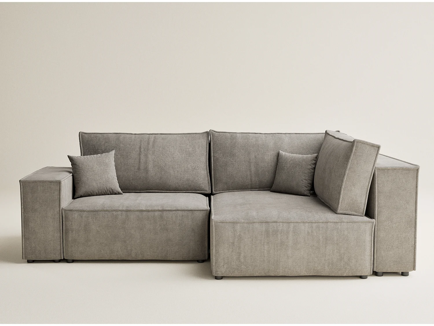 Canapé d'angle droit avec fonction lit en tissu chenille taupe TONGA