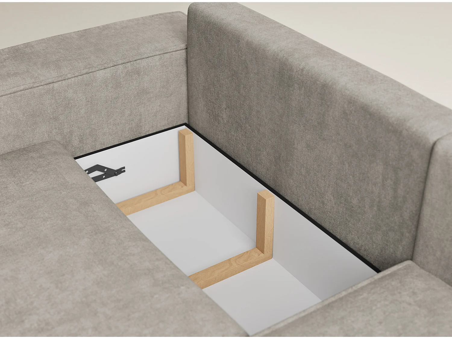 Canapé d'angle droit avec fonction lit en tissu chenille taupe TONGA