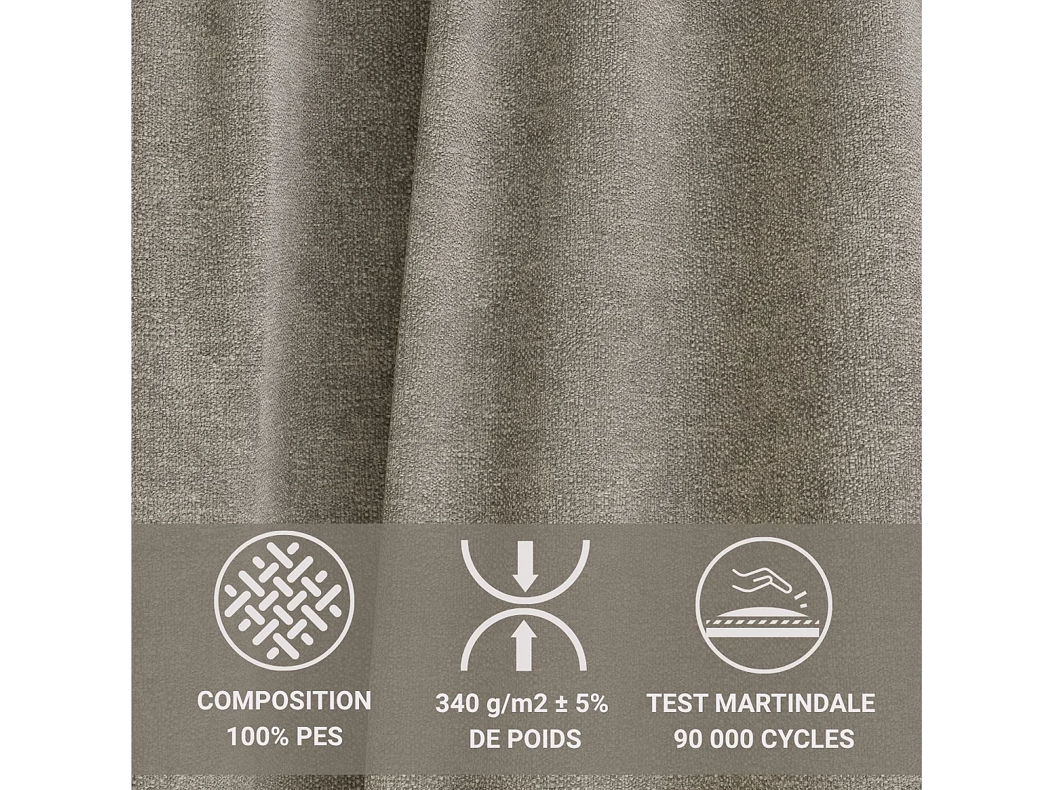 Canapé d'angle droit avec fonction lit en tissu chenille taupe TONGA