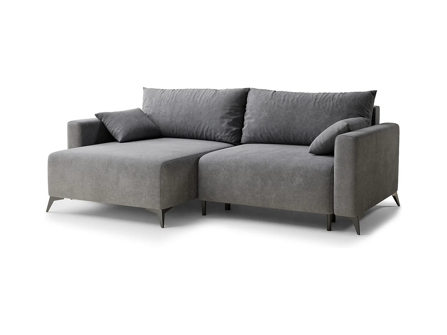 Canapé d'angle gauche avec fonction lit en tissu chenille gris LEON