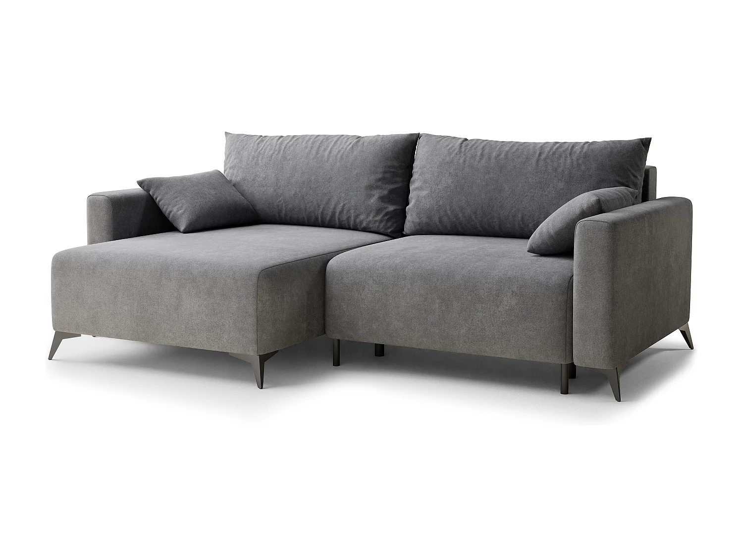 Canapé d'angle gauche avec fonction lit en tissu chenille gris LEON