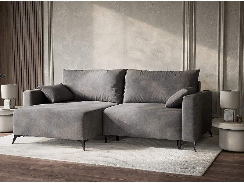 Ecksofa mit Schlaffunktion - Ecke Links - 3-Sitzer - Chenille-Stoff - grau - LEON