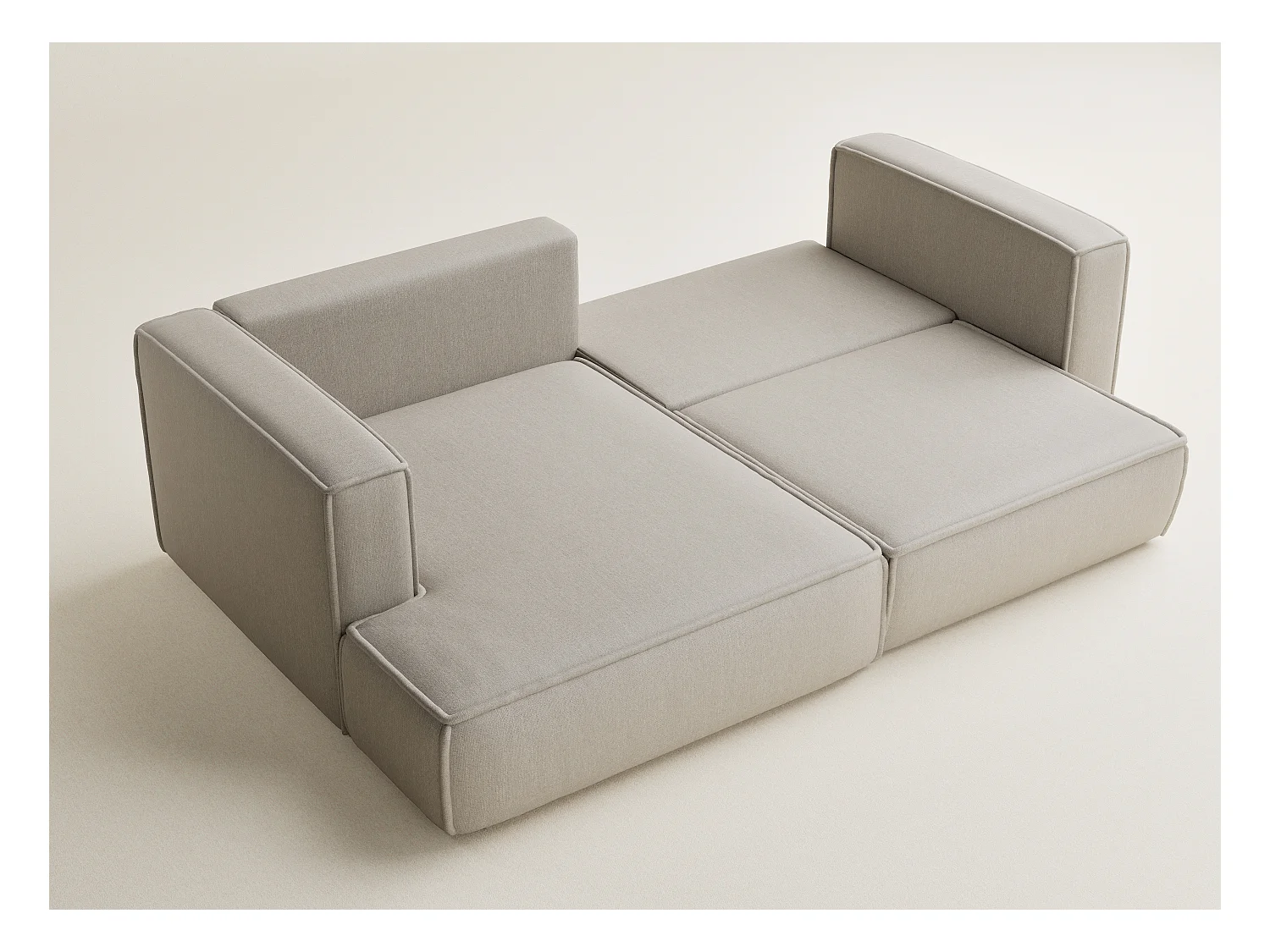 Canapé d'angle gauche avec fonction lit en tissu tressé beige VELTO