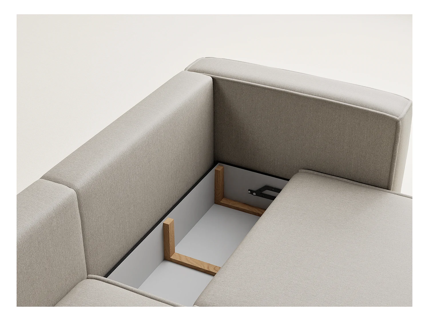 Canapé d'angle gauche avec fonction lit en tissu tressé beige VELTO