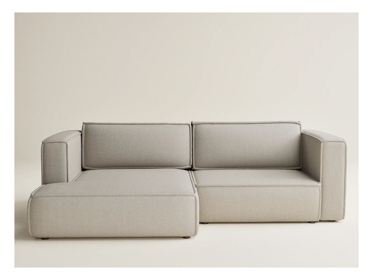 Canapé d'angle gauche avec fonction lit en tissu tressé beige VELTO