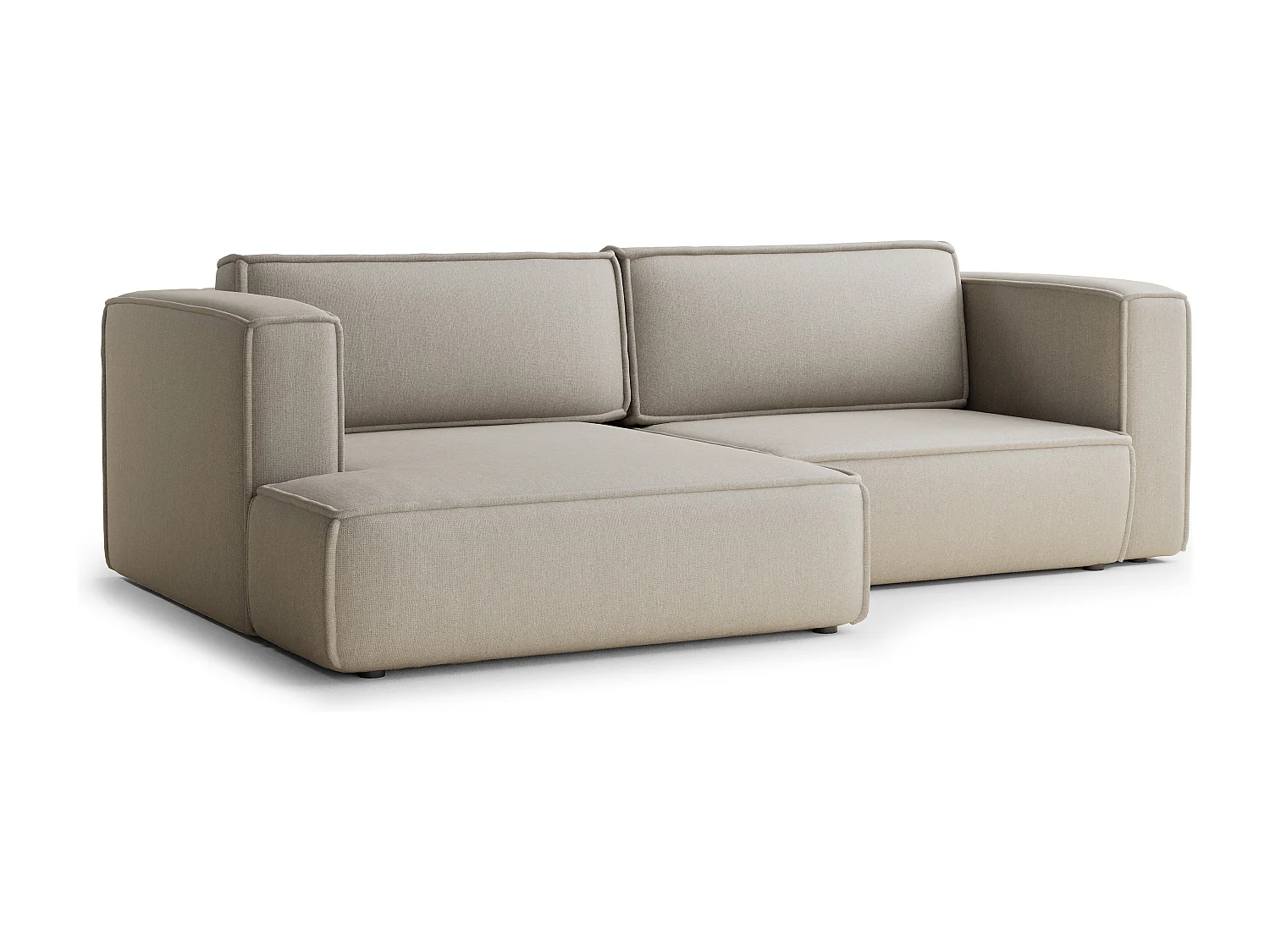 Canapé d'angle gauche avec fonction lit en tissu tressé beige VELTO