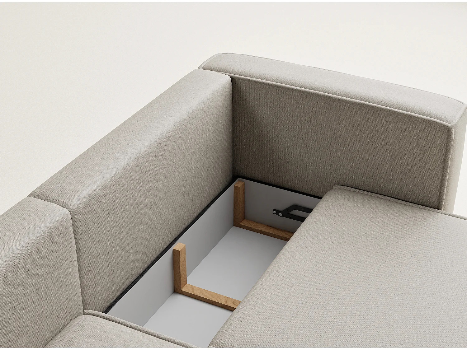 Canapé d'angle gauche avec fonction lit en tissu tressé beige VELTO