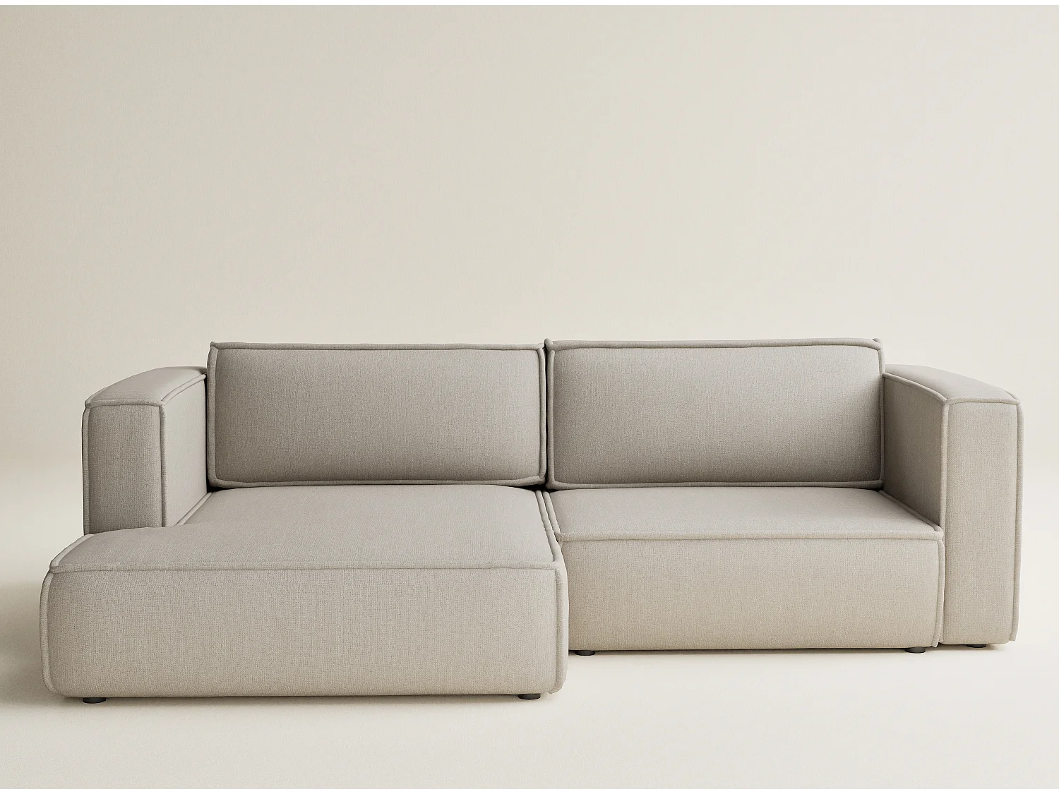 Canapé d'angle gauche avec fonction lit en tissu tressé beige VELTO