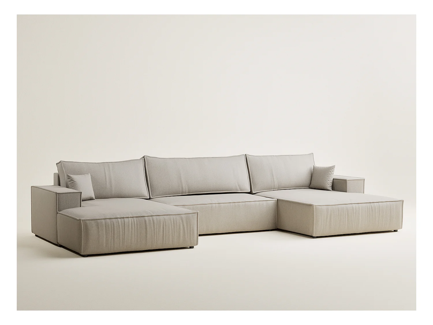 Canapé d'angle panoramique avec fonction lit en tissu tressé beige KYOTO