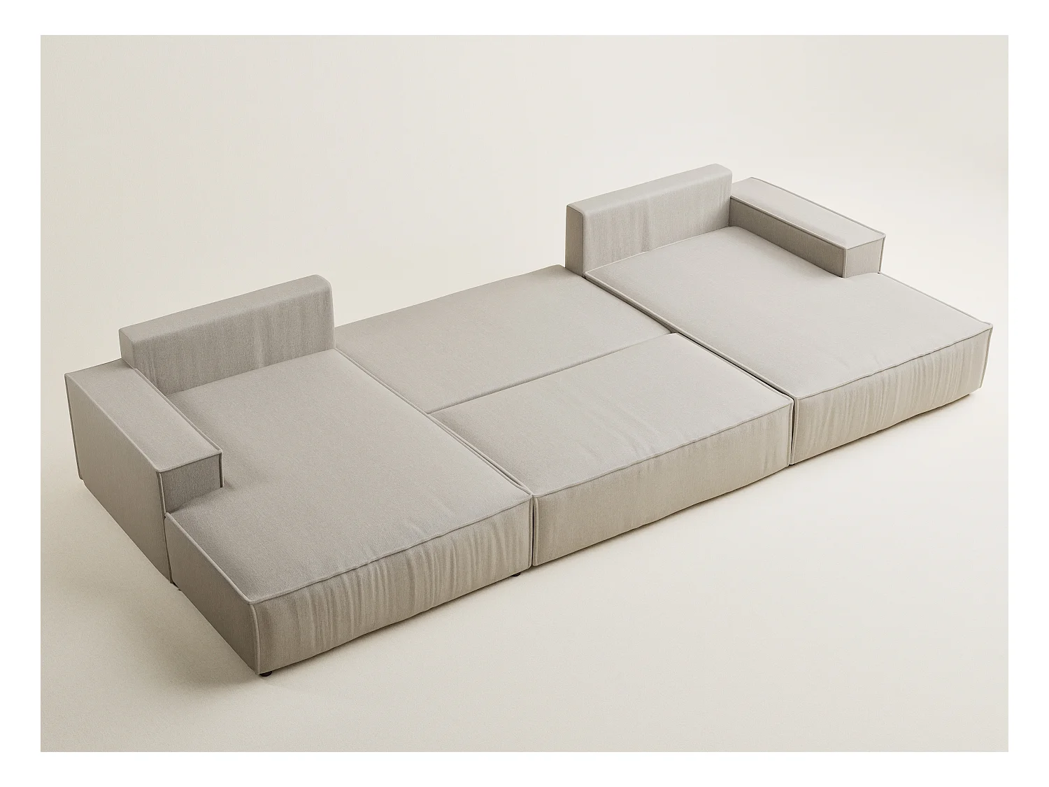 Canapé d'angle panoramique avec fonction lit en tissu tressé beige KYOTO