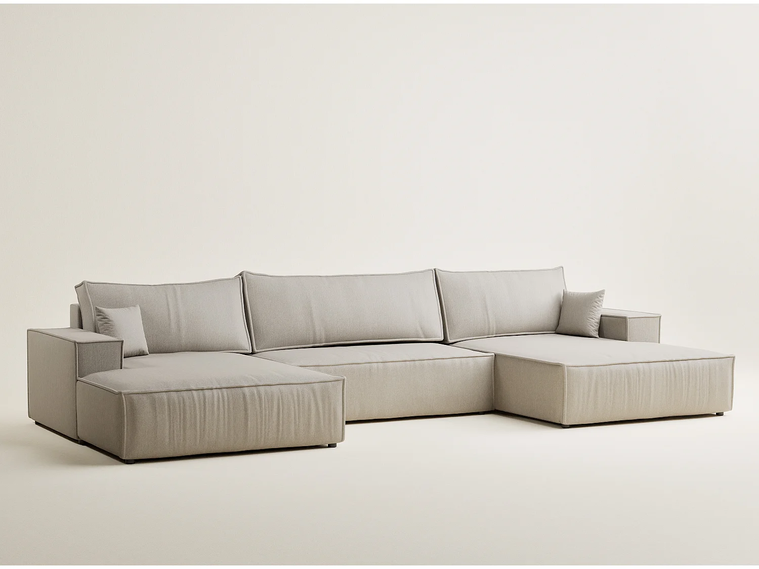 Canapé d'angle panoramique avec fonction lit en tissu tressé beige KYOTO