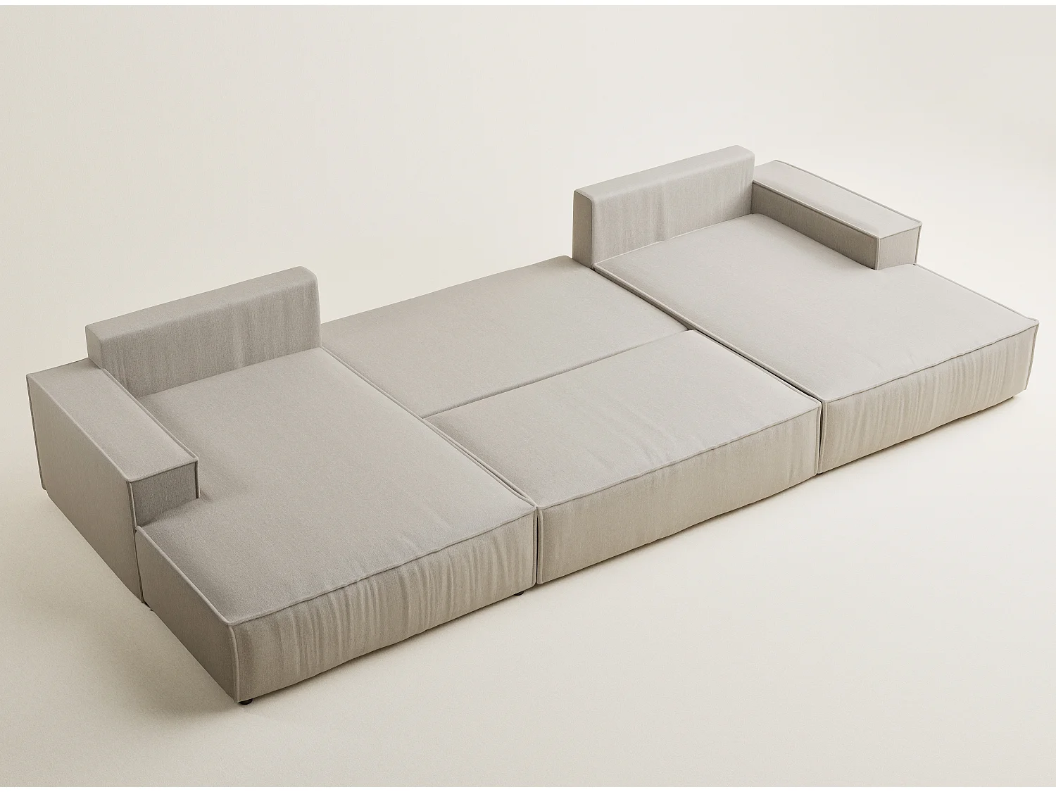 Canapé d'angle panoramique avec fonction lit en tissu tressé beige KYOTO