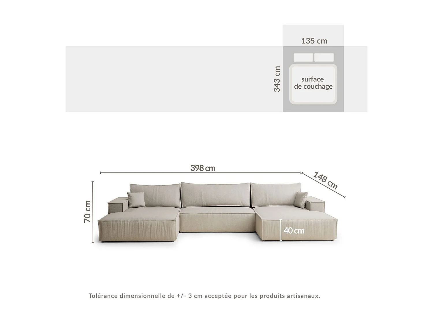 Canapé d'angle panoramique avec fonction lit en tissu tressé beige KYOTO