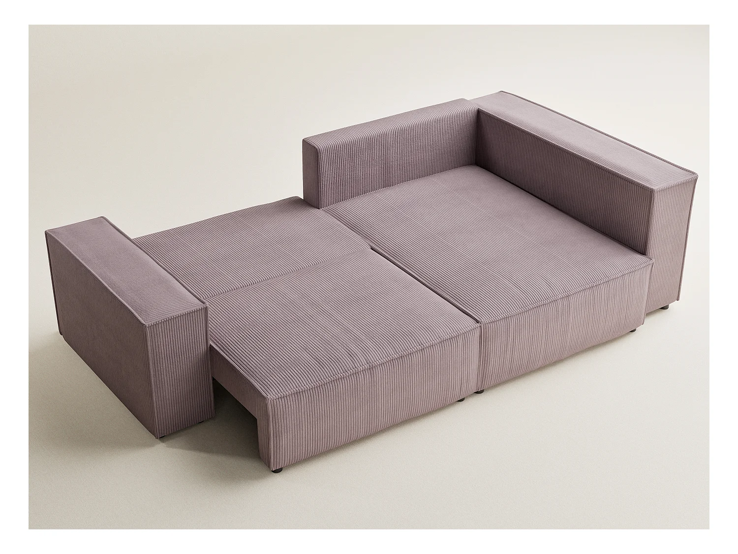 Canapé d'angle droit avec fonction lit en velours violet TONGA