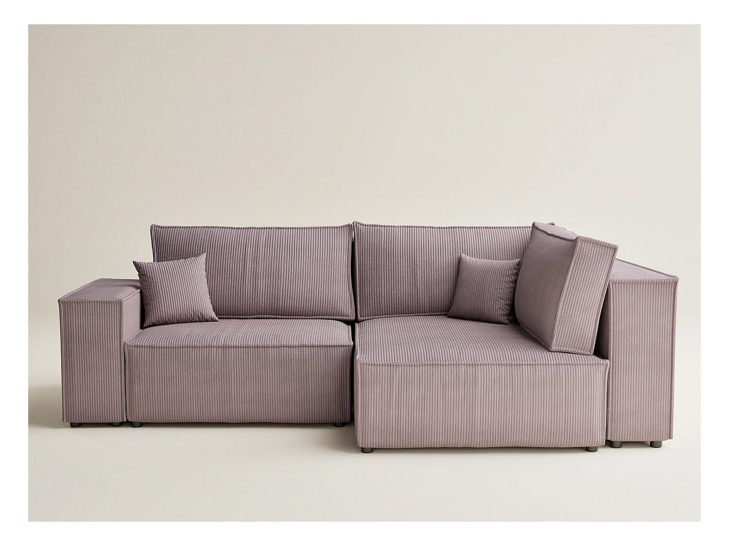 Canapé d'angle droit avec fonction lit en velours violet TONGA