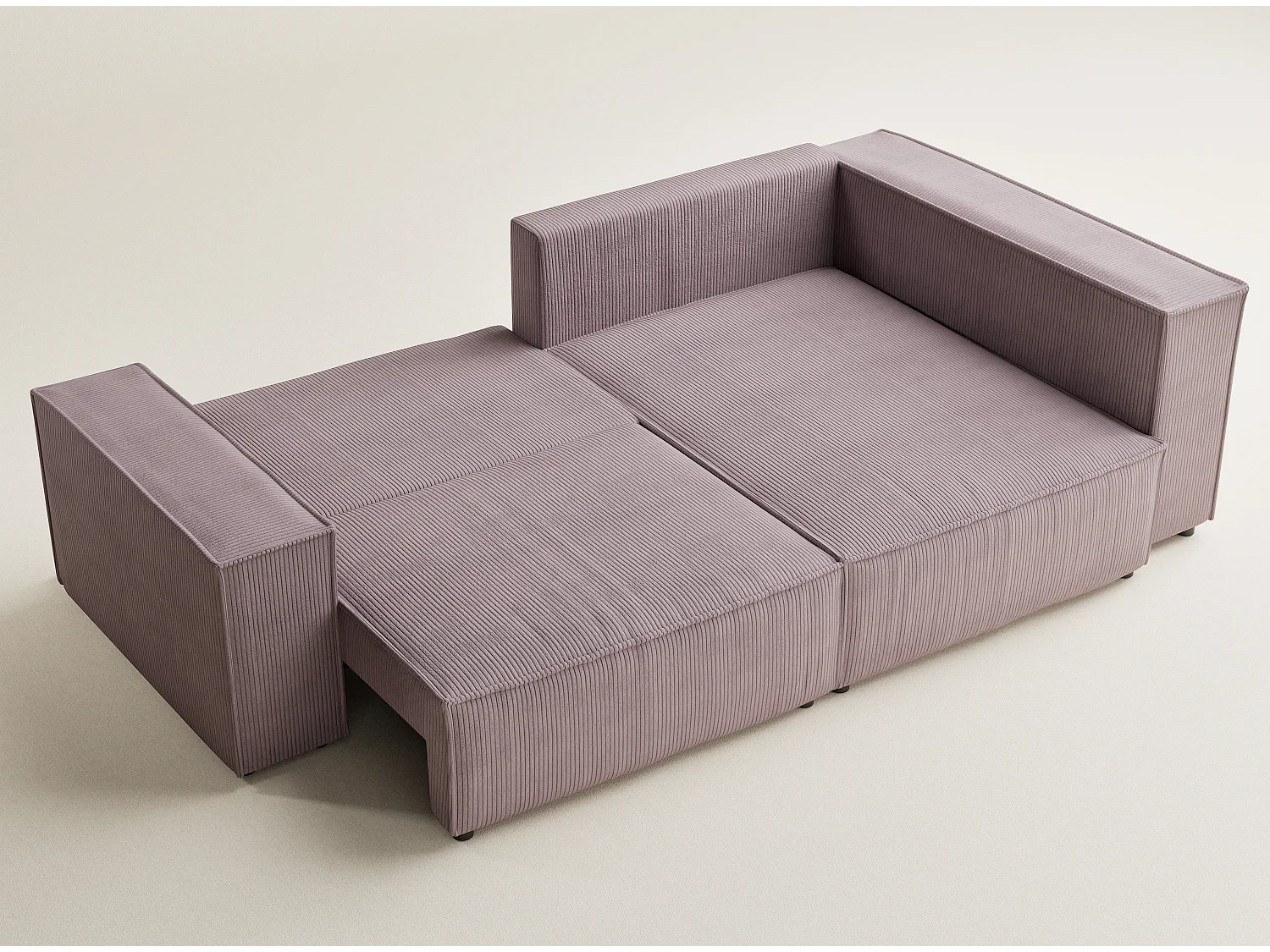 Canapé d'angle droit avec fonction lit en velours violet TONGA