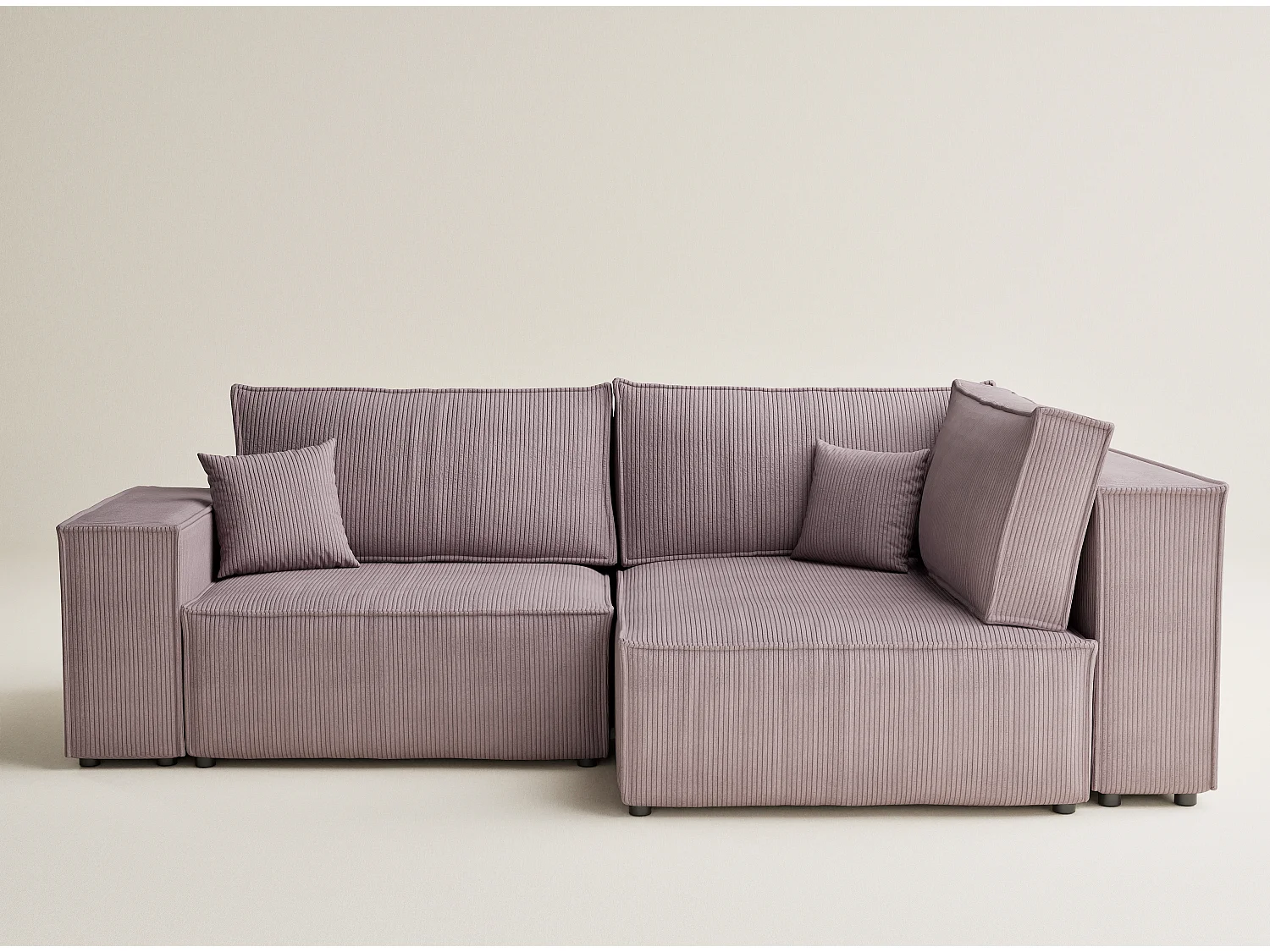 Canapé d'angle droit avec fonction lit en velours violet TONGA