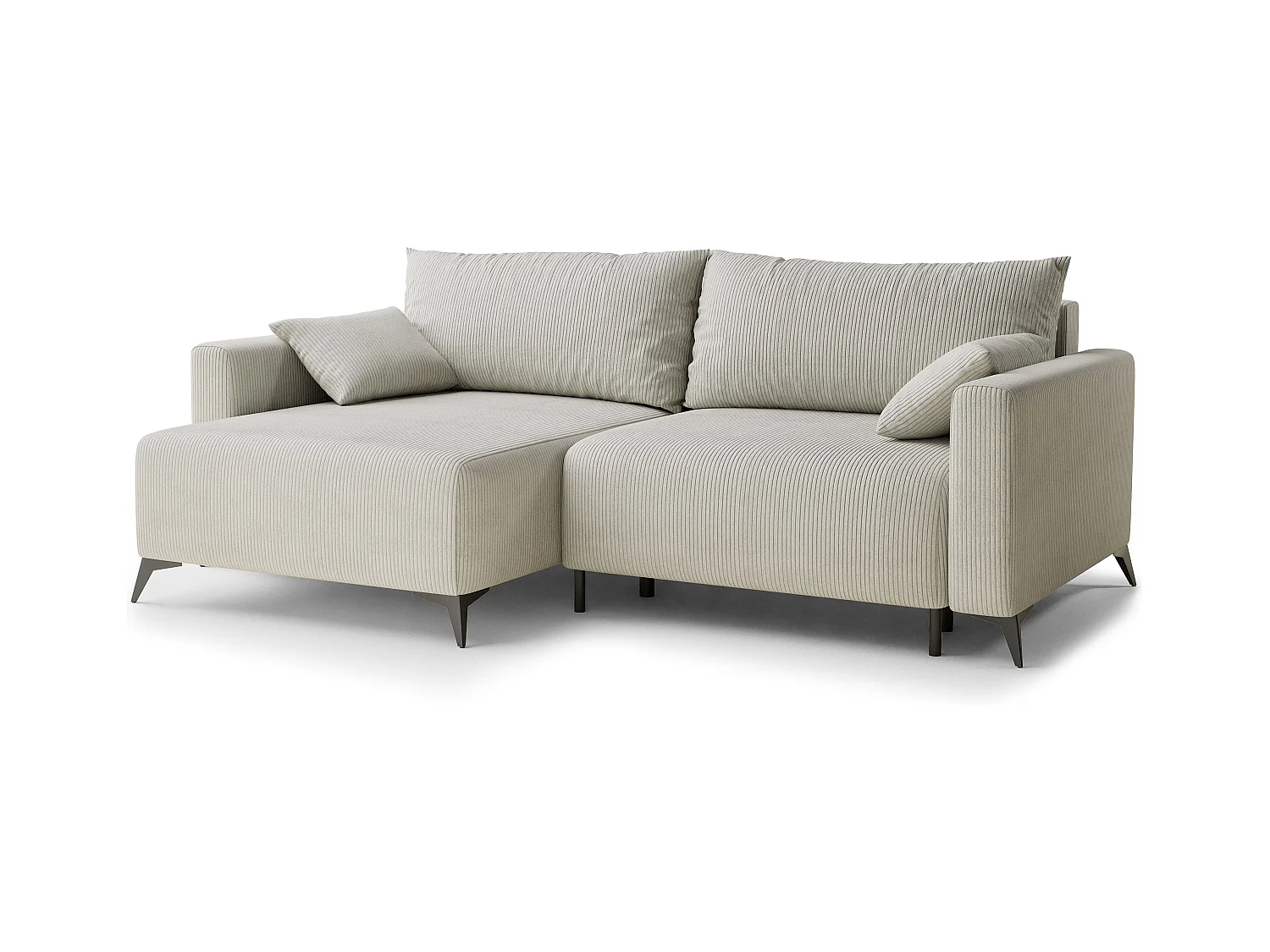 Canapé d'angle gauche avec fonction lit en velours creme LEON