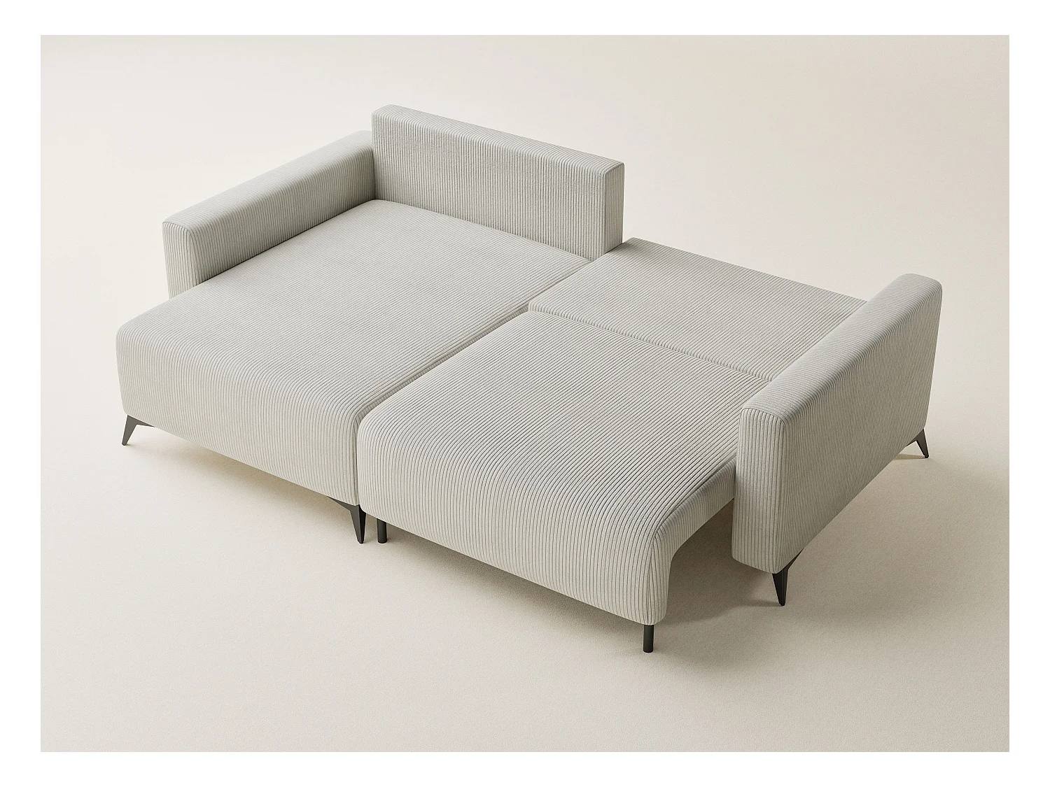 Canapé d'angle gauche avec fonction lit en velours creme LEON