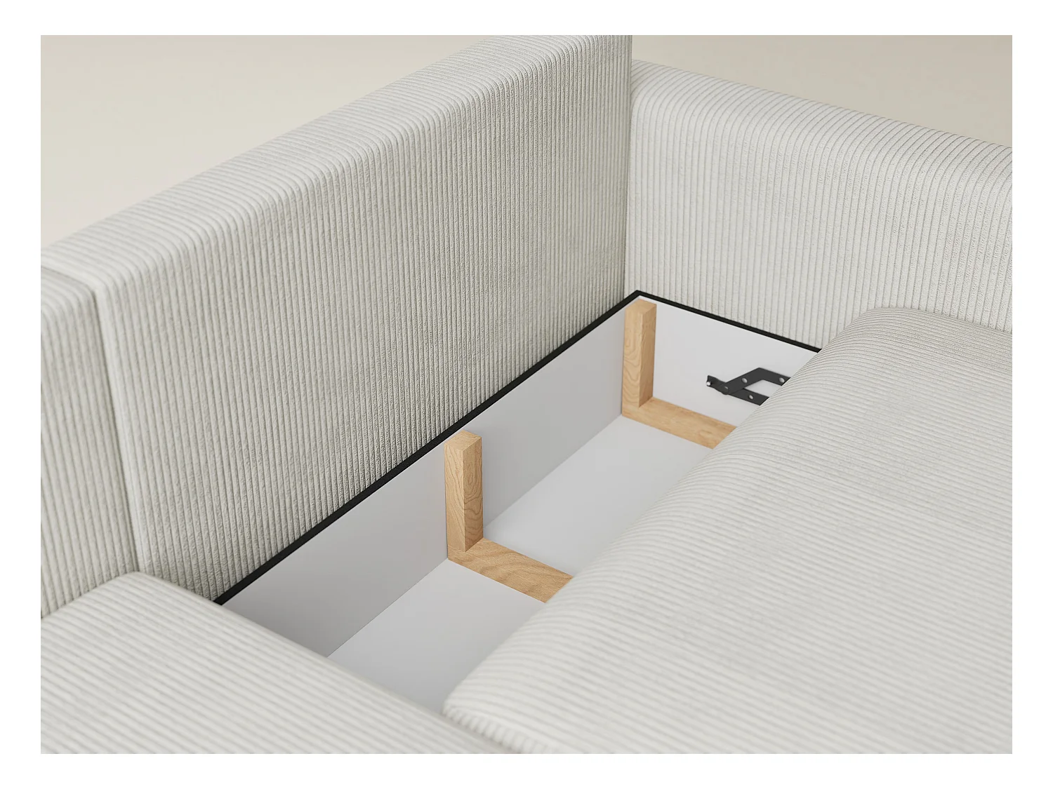 Canapé d'angle gauche avec fonction lit en velours creme LEON