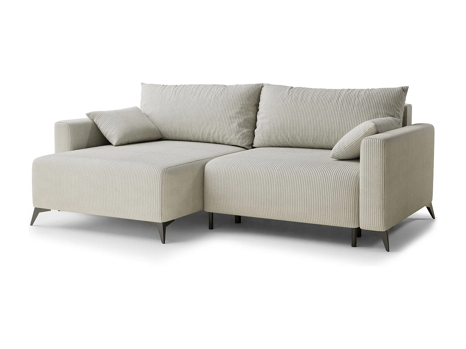 Canapé d'angle gauche avec fonction lit en velours creme LEON