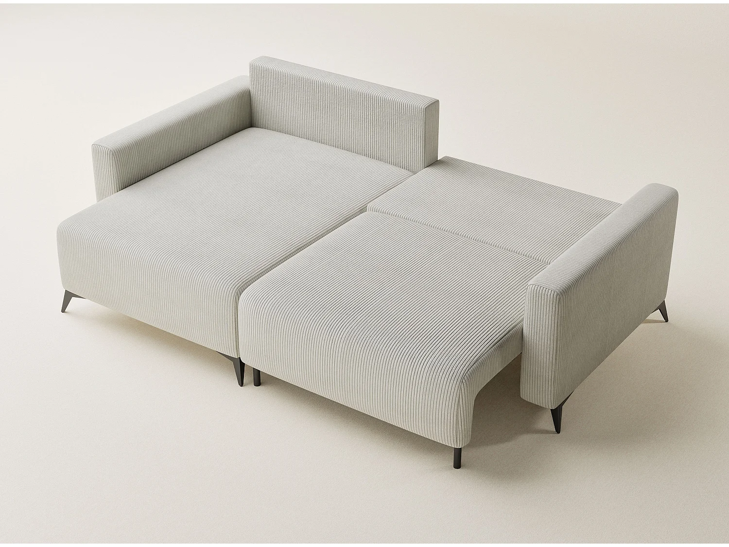 Canapé d'angle gauche avec fonction lit en velours creme LEON