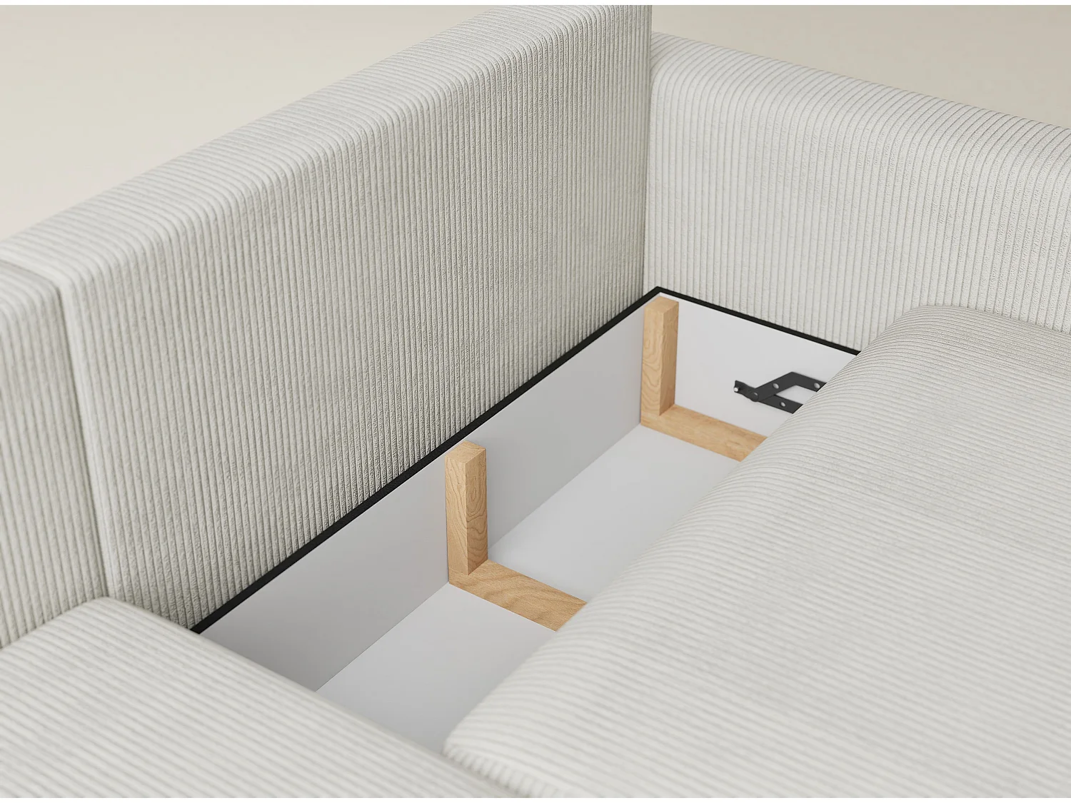 Canapé d'angle gauche avec fonction lit en velours creme LEON